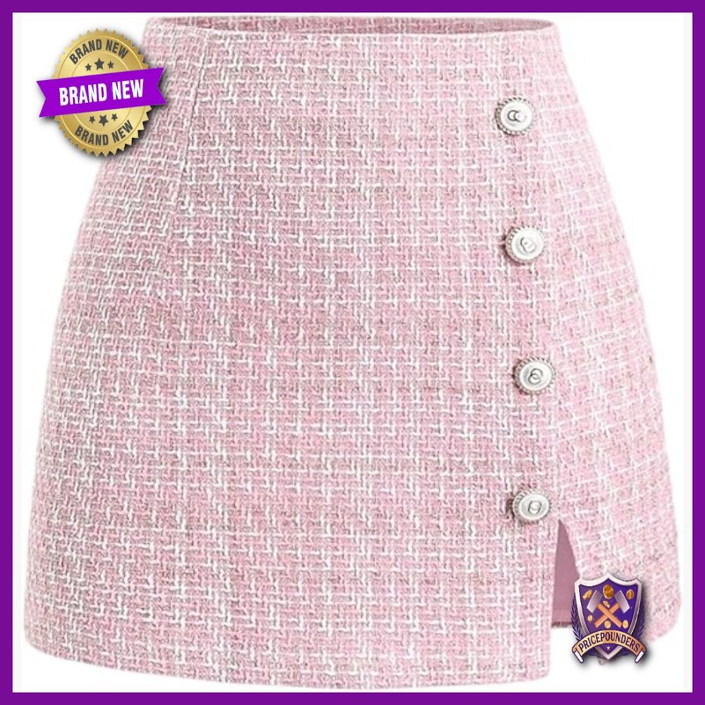High Waist Tweed Skort with Split Hem, Regular Fit, Above Knee Length